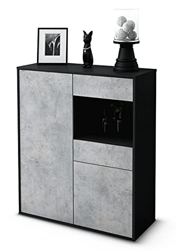 Stil.Zeit Highboard Leoni - Korpus Anthrazit matt - Front Beton Optik (92x108x35cm) - Push-to-Open Technik & hochwertigen Leichtlaufschienen - Made in Germany von Stil.Zeit