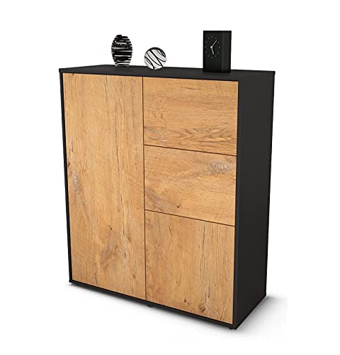 Stil.Zeit Highboard Letizia - Korpus Anthrazit matt - Front Holz-Design Eiche (92x108x35cm) - Push-to-Open Technik & hochwertigen Leichtlaufschienen - Made in Germany von Stil.Zeit