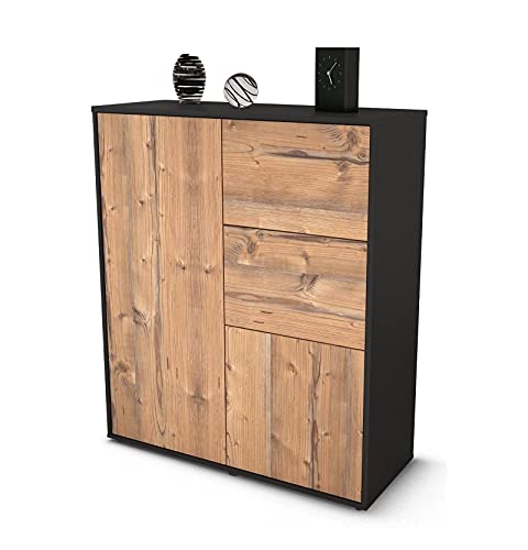 Stil.Zeit Highboard Letizia - Korpus Anthrazit matt - Front Holz-Design Pinie (92x108x35cm) - Push-to-Open Technik & hochwertigen Leichtlaufschienen - Made in Germany von Stil.Zeit