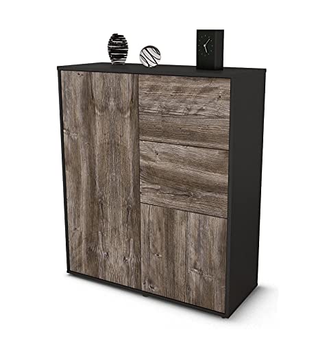 Stil.Zeit Highboard Letizia - Korpus Anthrazit matt - Front Holz-Design Treibholz (92x108x35cm) - Push-to-Open Technik & hochwertigen Leichtlaufschienen - Made in Germany von Stil.Zeit