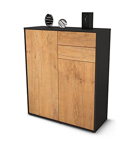 Stil.Zeit Highboard Lisann - Korpus Anthrazit matt - Front Holz-Design Eiche (92x108x35cm) - Push-to-Open Technik & hochwertigen Leichtlaufschienen - Made in Germany von Stil.Zeit