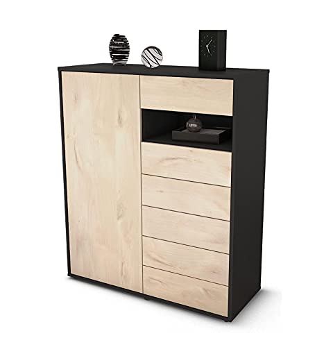 Stil.Zeit Highboard Lola - Korpus Anthrazit matt - Front Holz-Design Zeder (92x108x35cm) - Push-to-Open Technik & hochwertigen Leichtlaufschienen - Made in Germany von Stil.Zeit