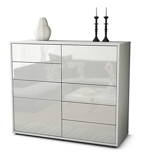 Stil.Zeit Kommode Sideboard, Albrecht, Korpus Weiss matt, Front Hochglanz Design Weiß, (92x79x35cm), Push to Open Technik & Leichtlaufschienen von Stil.Zeit