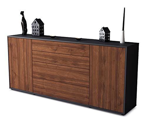 Stil.Zeit Kommode Sideboard - Amaranth - Korpus anthrazit matt - Front Holz-Design Walnuss - (180x79x35cm) - Push to Open Technik & hochwertigen Leichtlaufschienen - Made in Germany von Stil.Zeit