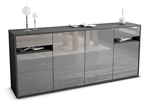 Stil.Zeit Kommode Sideboard, Anders, Korpus anthrazit matt, Front Hochglanz Design Graphit, (180x79x35cm), Push to Open Technik & Leichtlaufschienen von Stil.Zeit