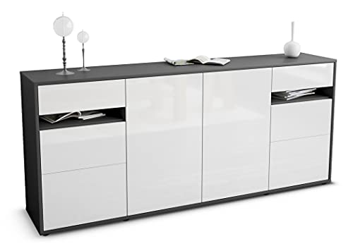 Stil.Zeit Kommode Sideboard - Anders - Korpus anthrazit matt - Front Hochglanz Design Weiß - (180x79x35cm) - Push to Open Technik & hochwertigen Leichtlaufschienen - Made in Germany von Stil.Zeit