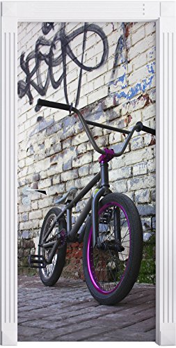 Stil.Zeit Möbel Fahrrad vor Graffitiwand, BMX, Streetart als Türtapete, Format: 200x90cm, Türbild, Türaufkleber, Tür Deko, Türsticker von Stil.Zeit