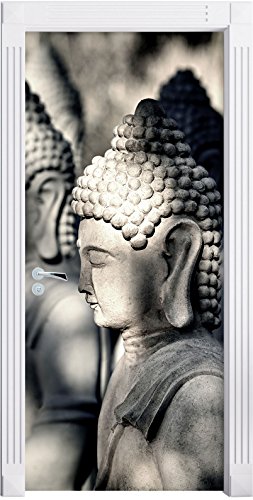 Stil.Zeit Möbel Meditierende Buddha-Statuen in Einer Reihe als Türtapete, Format: 200x90cm, Türbild, Türaufkleber, Tür Deko, Türsticker von Stil.Zeit
