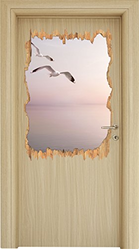 Stil.Zeit Möwen am Meer bei Sonnenaufgang Holzdurchbruch im 3D-Look, Wand- oder Türaufkleber Format: 92x62cm, Wandsticker, Wandtattoo, Wanddekoration von Stil.Zeit