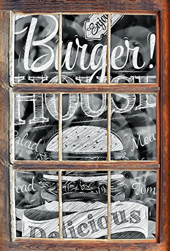 Stil.Zeit Monocrome, Burger House Fenster im 3D-Look, Wand- oder Türaufkleber Format: 92x62cm, Wandsticker, Wandtattoo, Wanddekoration von Stil.Zeit