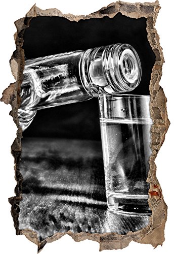 Stil.Zeit Monocrome, Dark Vodka Flaschen Alkohol Whisky Bourbon Party Schwarz-Weiss Wanddurchbruch im 3D-Look, Wand- oder Türaufkleber Format: 62x42cm, Wandsticker, Wandtattoo, Wanddekoration von Stil.Zeit