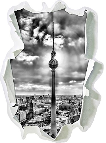 Stil.Zeit Monocrome, Großstadt Fernsehturm, Berlin City Papier im 3D-Look, Wand- oder Türaufkleber Format: 92x62cm, Wandsticker, Wandtattoo, Wanddekoration von Stil.Zeit