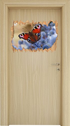 Stil.Zeit Schöner Schmetterling Pfauenauge Holzdurchbruch im 3D-Look, Wand- oder Türaufkleber Format: 62x42cm, Wandsticker, Wandtattoo, Wanddekoration von Stil.Zeit