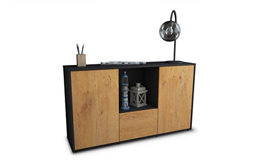 Stil.Zeit Sideboard Alvaro - Korpus Anthrazit matt - Front im Holz-Design Eiche (135x79x35cm) Push-to-Open Technik & Leichtlaufschienen von Stil.Zeit