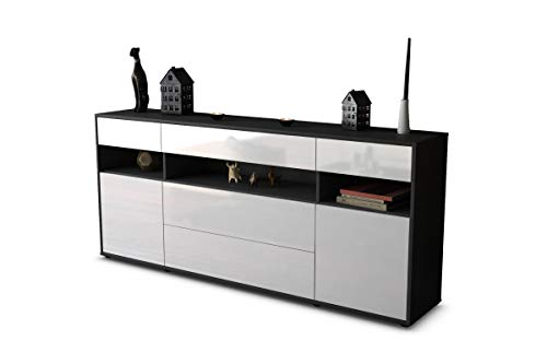 Stil.Zeit Sideboard Anthony, Korpus anthrazit matt, Front Hochglanz-Design Weiß (180x79x35cm) Push-to-Open Technik & Leichtlaufschienen von Stil.Zeit