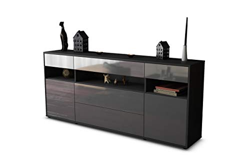 Stil.Zeit Sideboard Anthony - Korpus Anthrazit matt - Front im Hochglanz-Design Grau Graphit (180x79x35cm) Push-to-Open Technik & Leichtlaufschienen von Stil.Zeit