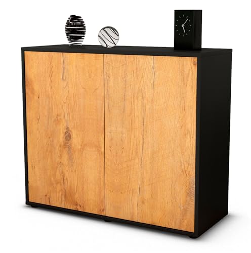 Stil.Zeit Sideboard Blanka, Korpus anthrazit matt, Front Holz-Design Eiche (92x79x35cm) Push-to-Open Technik von Stil.Zeit