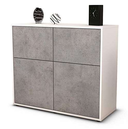 Stil.Zeit Sideboard Calliope/Korpus Weiss matt/Front Beton Optik (92x79x35cm) Push-to-Open Technik von Stil.Zeit