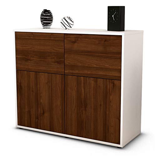 Stil.Zeit Sideboard Calliope - Korpus Weiss matt - Front Holz-Design Walnuss (92x79x35cm) Push-to-Open Technik von Stil.Zeit