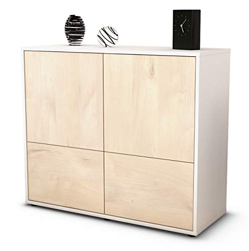 Stil.Zeit Sideboard Cara - Korpus Weiss matt - Front Holz-Design Zeder (92x79x35cm) Push-to-Open Technik von Stil.Zeit