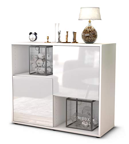 Stil.Zeit Sideboard Caralina/Korpus Weiss matt/Front Hochglanz Weiß (92x79x35cm) Push-to-Open Technik von Stil.Zeit