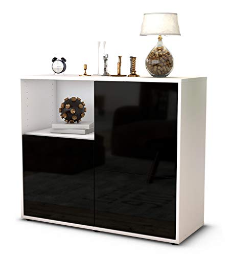 Stil.Zeit Sideboard Carina/Korpus Weiss matt/Front Hochglanz Schwarz (92x79x35cm) Push-to-Open Technik von Stil.Zeit