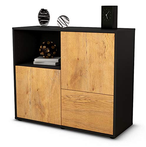 Stil.Zeit Sideboard Carina, Korpus anthrazit matt, Front Holz-Design Eiche (92x79x35cm) Push-to-Open Technik von Stil.Zeit