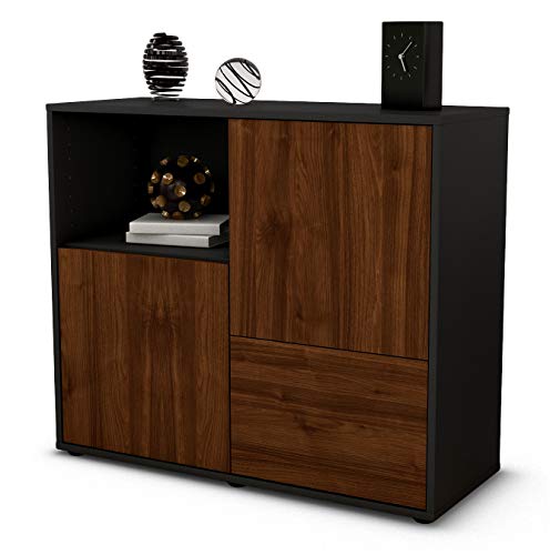 Stil.Zeit Sideboard Carina/Korpus anthrazit matt/Front Holz-Design Walnuss (92x79x35cm) Push-to-Open Technik von Stil.Zeit