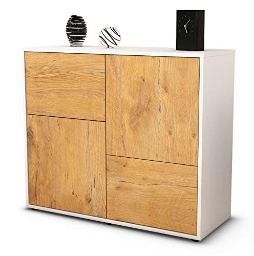 Stil.Zeit Sideboard Carla - Korpus Weiss matt - Front Holz-Design Eiche (92x79x35cm) Push-to-Open Technik von Stil.Zeit