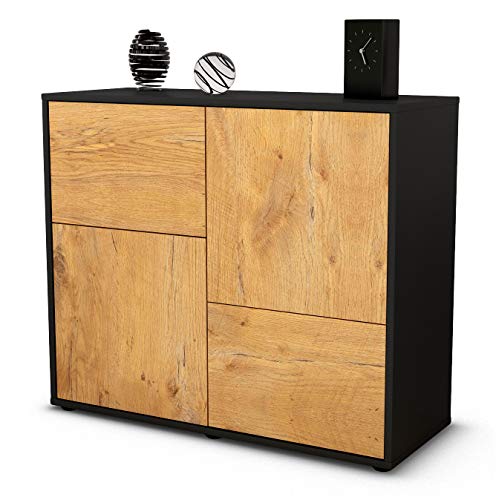 Stil.Zeit Sideboard Carla, Korpus anthrazit matt, Front Holz-Design Eiche (92x79x35cm) Push-to-Open Technik von Stil.Zeit