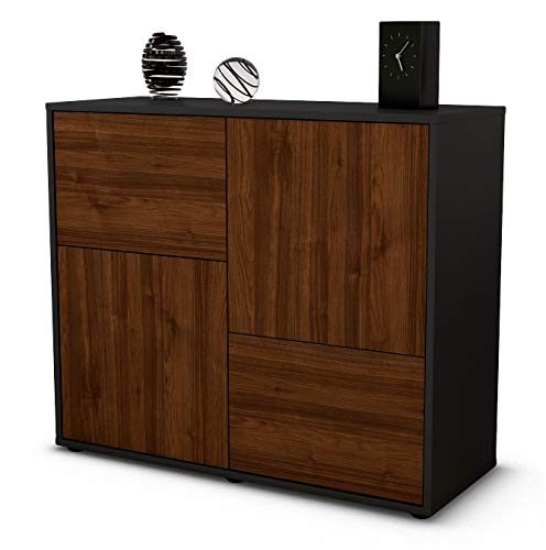 Stil.Zeit Sideboard Carla, Korpus anthrazit matt, Front Holz-Design Walnuss (92x79x35cm) Push-to-Open Technik von Stil.Zeit