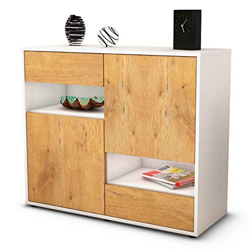 Stil.Zeit Sideboard Carmelina - Korpus Weiss matt - Front Holz-Design Eiche (92x79x35cm) Push-to-Open Technik & Leichtlaufschienen von Stil.Zeit