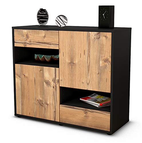 Stil.Zeit Sideboard Carmelina - Korpus anthrazit matt - Front Holz-Design Pinie (92x79x35cm) Push-to-Open Technik & Leichtlaufschienen von Stil.Zeit