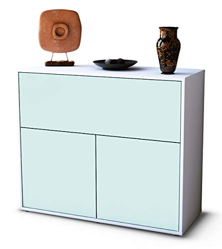 Stil.Zeit Sideboard Carolin/Korpus Weiss matt/Front Eisblau (92x79x35cm) Push-to-Open Technik von Stil.Zeit