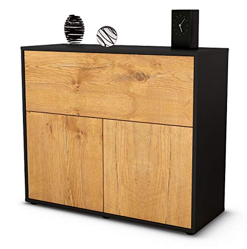 Stil.Zeit Sideboard Carolin/Korpus anthrazit matt/Front Holz-Design Eiche (92x79x35cm) Push-to-Open Technik von Stil.Zeit