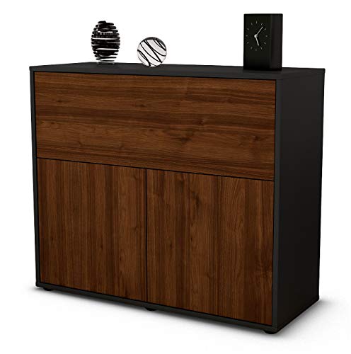 Stil.Zeit Sideboard Carolin/Korpus anthrazit matt/Front Holz-Design Walnuss (92x79x35cm) Push-to-Open Technik von Stil.Zeit