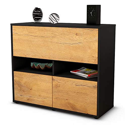 Stil.Zeit Sideboard Cassandra/Korpus anthrazit matt/Front Holz-Design Eiche (92x79x35cm) Push-to-Open Technik von Stil.Zeit