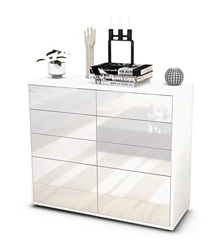 Stil.Zeit Sideboard Celeste/Korpus Weiss matt/Front Hochglanz Weiß (92x79x35cm) Push-to-Open Technik & Leichtlaufschienen von Stil.Zeit