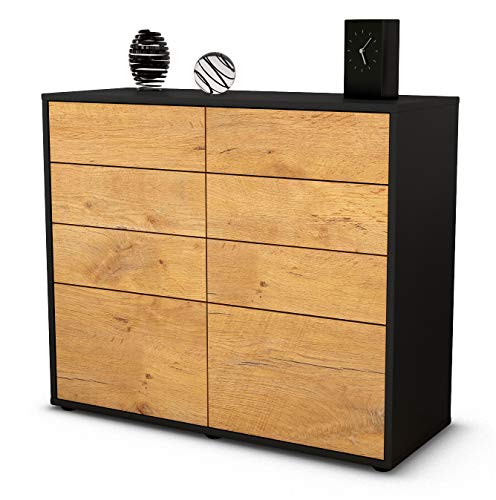 Stil.Zeit Sideboard Celeste, Korpus anthrazit matt, Front Holz-Design Eiche (92x79x35cm) Push-to-Open Technik & Leichtlaufschienen von Stil.Zeit