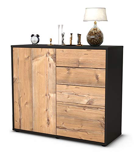 Stil.Zeit Sideboard Celestina/Korpus anthrazit matt/Front Holz-Design Pinie (92x79x35cm) Push-to-Open Technik & Leichtlaufschienen von Stil.Zeit