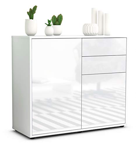 Stil.Zeit Sideboard Chantal - Korpus Weiss matt - Front Hochglanz Weiß (92x79x35cm) Push-to-Open Technik & Leichtlaufschienen von Stil.Zeit