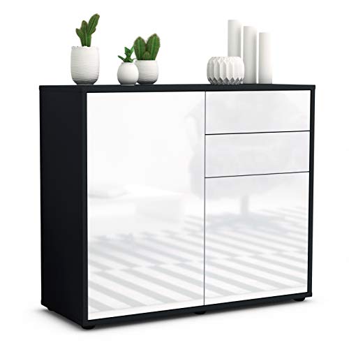 Stil.Zeit Sideboard Chantal/Korpus anthrazit matt/Front Hochglanz Weiß (92x79x35cm) Push-to-Open Technik & Leichtlaufschienen von Stil.Zeit