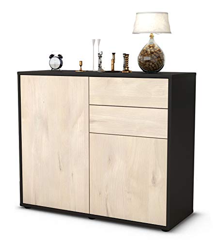 Stil.Zeit Sideboard Chantal - Korpus anthrazit matt - Front Holz-Design Zeder (92x79x35cm) Push-to-Open Technik & Leichtlaufschienen von Stil.Zeit