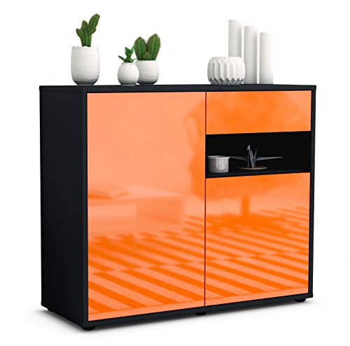 Stil.Zeit Sideboard Charlotta, Korpus anthrazit matt, Front Hochglanz Mandarine (92x79x35cm) Push-to-Open Technik & Leichtlaufschienen von Stil.Zeit