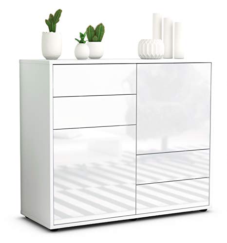 Stil.Zeit Sideboard Ciara - Korpus Weiss matt - Front Hochglanz Weiß (92x79x35cm) Push-to-Open Technik & Leichtlaufschienen von Stil.Zeit