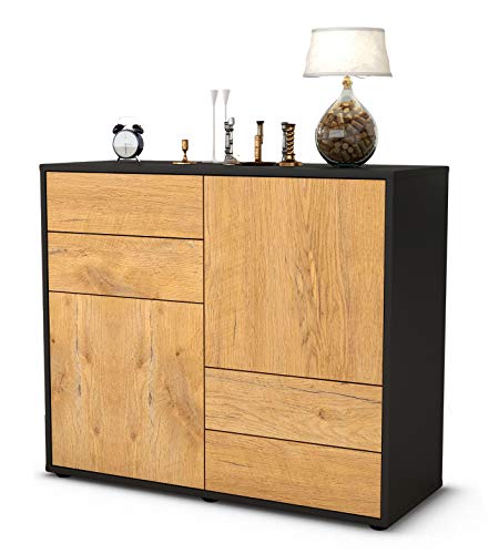 Stil.Zeit Sideboard Ciara/Korpus anthrazit matt/Front Holz-Design Eiche (92x79x35cm) Push-to-Open Technik & Leichtlaufschienen von Stil.Zeit