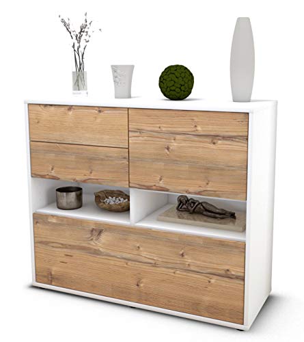 Stil.Zeit Sideboard Cornelia - Korpus Weiss matt - Front Holz-Design Pinie (92x79x35cm) Push-to-Open Technik & Leichtlaufschienen von Stil.Zeit