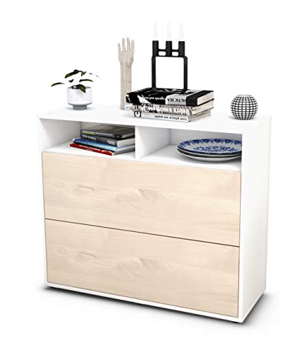 Stil.Zeit Sideboard Cosma - Korpus Weiss matt - Front Holz-Design Zeder (92x79x35cm) Push-to-Open Technik von Stil.Zeit