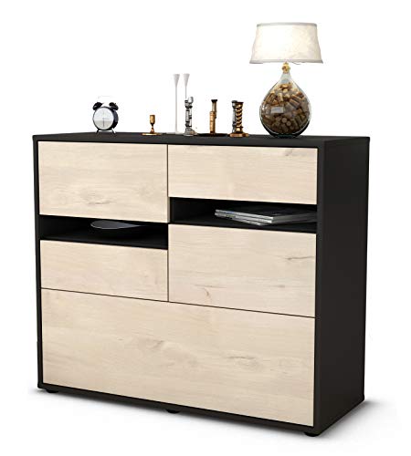 Stil.Zeit Sideboard Daria, Korpus anthrazit matt, Front Holz-Design Zeder (92x79x35cm) Push-to-Open Technik & Leichtlaufschienen von Stil.Zeit