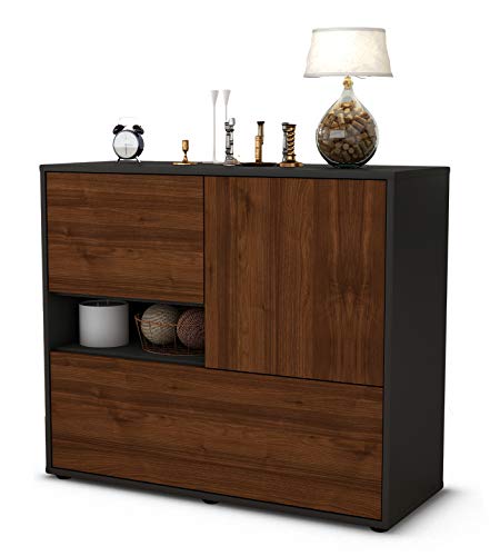 Stil.Zeit Sideboard Debora/Korpus anthrazit matt/Front Holz-Design Walnuss (92x79x35cm) Push-to-Open Technik von Stil.Zeit